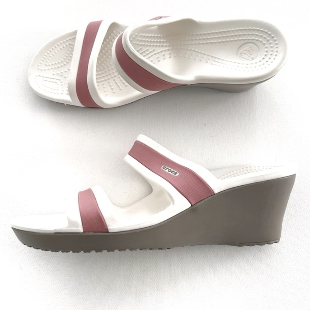 Crocs Shima Mushroom/Blossom Slide Two Strap Wedge Sandals Size 9
